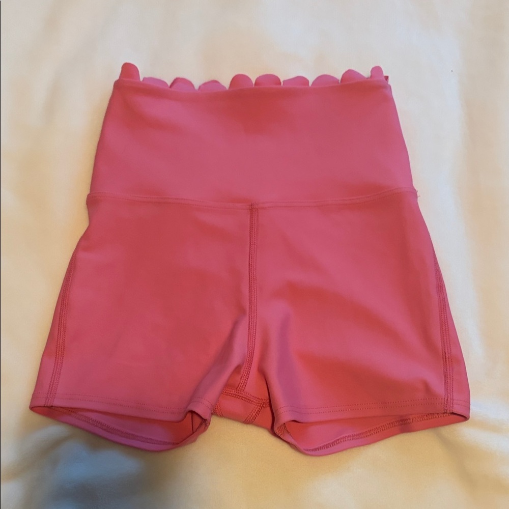 Tiger Friday High-Waisted Scalloped Edge Athletic Shorts - Pink